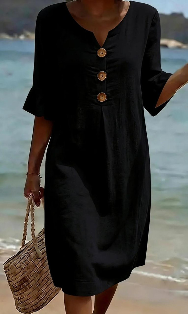 Robe en Texture Lin à Manches Bouffantes et Boutons – Vanesa™ zaxx
