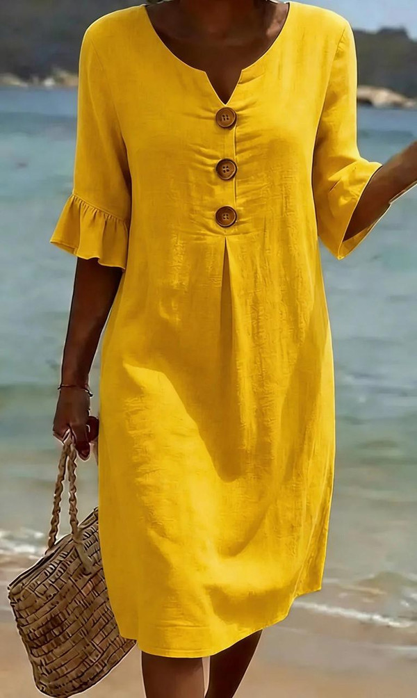 Robe en Texture Lin à Manches Bouffantes et Boutons – Vanesa™ zaxx