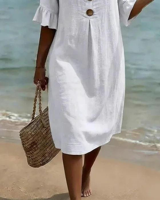 Robe en Texture Lin à Manches Bouffantes et Boutons – Vanesa™ zaxx