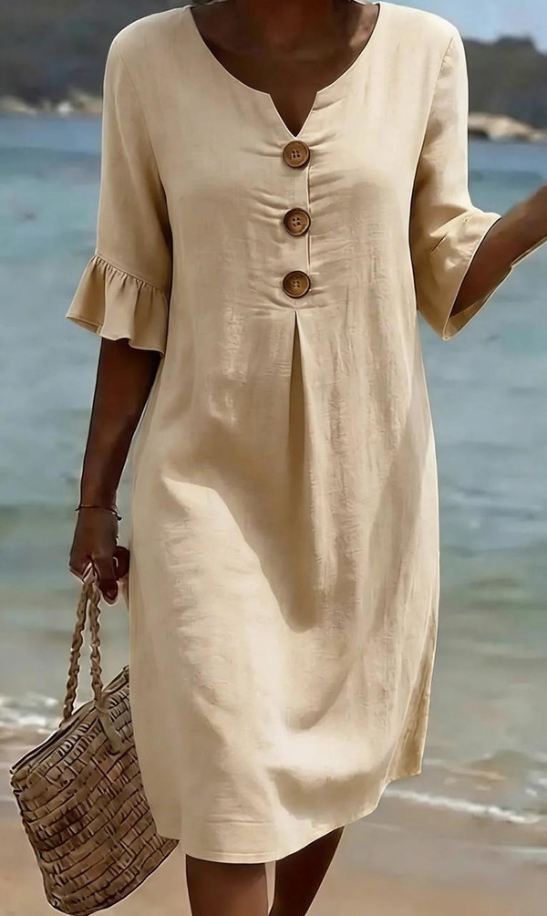 Robe en Texture Lin à Manches Bouffantes et Boutons – Vanesa™ zaxx