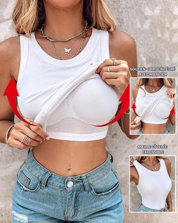 Débardeur Côtelé à Col Rond avec Soutien-Gorge Intégré – ChicMe™ zaxx