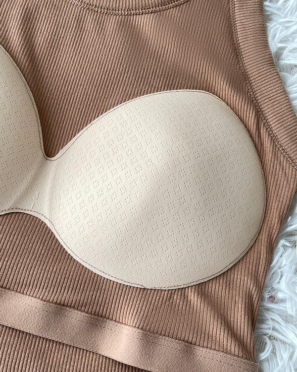 Débardeur Côtelé à Col Rond avec Soutien-Gorge Intégré – ChicMe™ zaxx