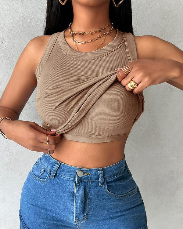 Débardeur Côtelé à Col Rond avec Soutien-Gorge Intégré – ChicMe™ zaxx