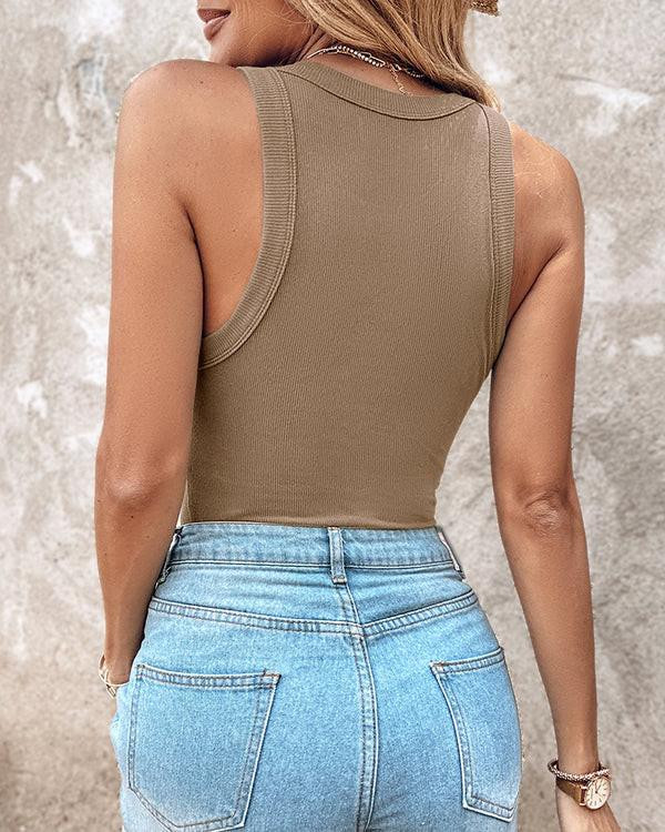 Débardeur Côtelé à Col Rond avec Soutien-Gorge Intégré – ChicMe™ zaxx