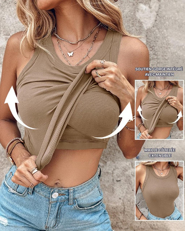 Débardeur Côtelé à Col Rond avec Soutien-Gorge Intégré – ChicMe™ zaxx