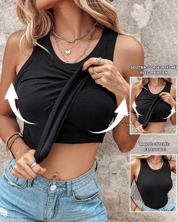 Débardeur Côtelé à Col Rond avec Soutien-Gorge Intégré – ChicMe™ zaxx