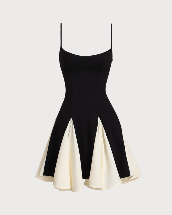 Robe Mini à Bretelles Contrastées Noire et Blanche – Élancia™ zaxx