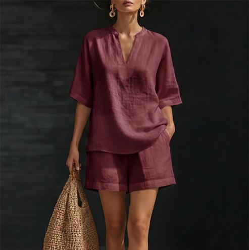 Ensemble Femme Deux Pièces à Col V et Short Assorti – Orlena™ zaxx
