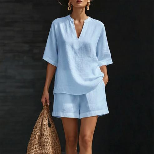 Ensemble Femme Deux Pièces à Col V et Short Assorti – Orlena™ zaxx