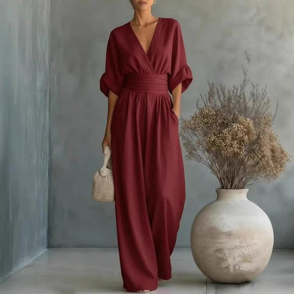 Combinaison Fluide à Taille Haute et Décolleté en V – Calyra™ zaxx