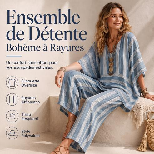 -50 % de Réduction, Ensemble Léger à Rayures avec Haut Ample et Pantalon Large – Soléane™ zaxx