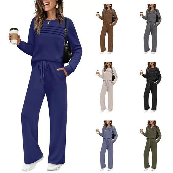 Dernier Jour des Soldes -60 % de Réduction, Ensemble Femme 2026 avec Haut à Col Rond et Pantalon à Cordon zaxx