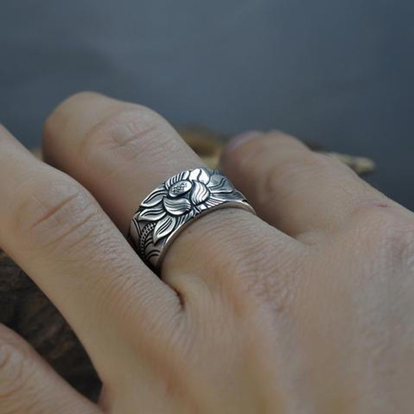 Bague Sutra du Lotus en Argent 999 zaxx