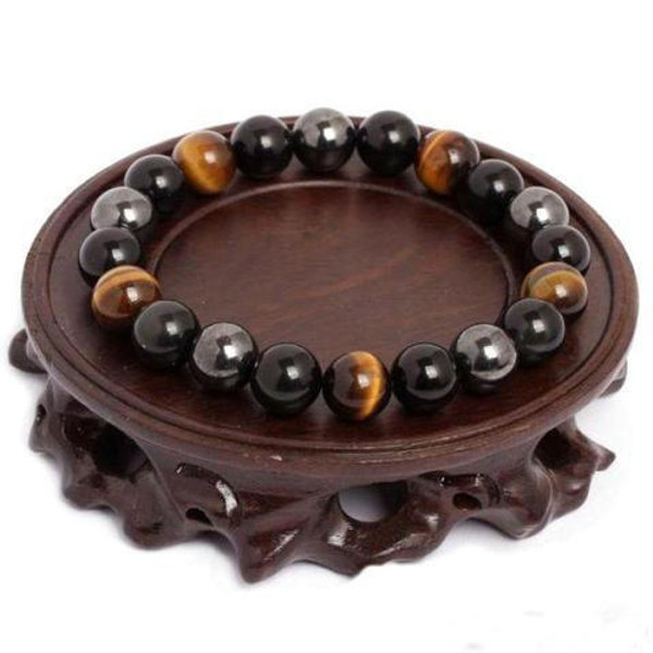 Bracelet de Protection en OEil de Tigre, Hematite et Obsidienne Noire zaxx