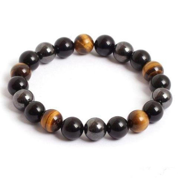 Bracelet de Protection en OEil de Tigre, Hematite et Obsidienne Noire Bracelet de Protection en OEil de Tigre, Hematite et Obsidienne Noire zaxx