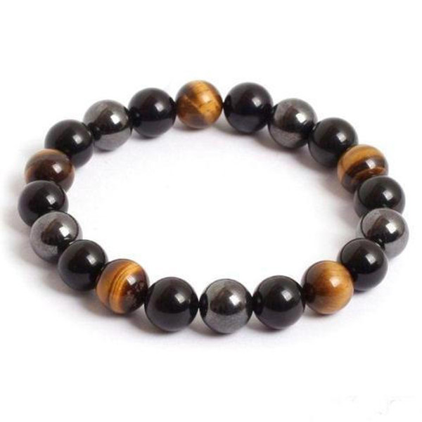 Bracelet de Protection en OEil de Tigre, Hematite et Obsidienne Noire zaxx