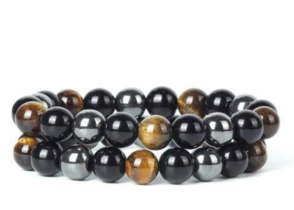 Bracelet de Protection en OEil de Tigre, Hematite et Obsidienne Noire zaxx