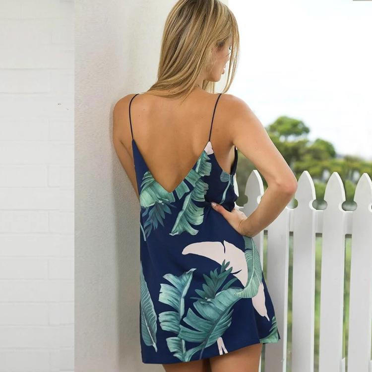 Robe D'été Plage - Imprimé Palmiers Bleu Marine - Taille L - Occasion Très Bon état
