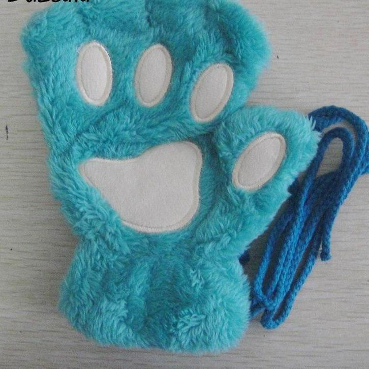 Mitaines En Fausse Fourrure – Pattes D'animaux – Marron Et Rose – Taille Unique