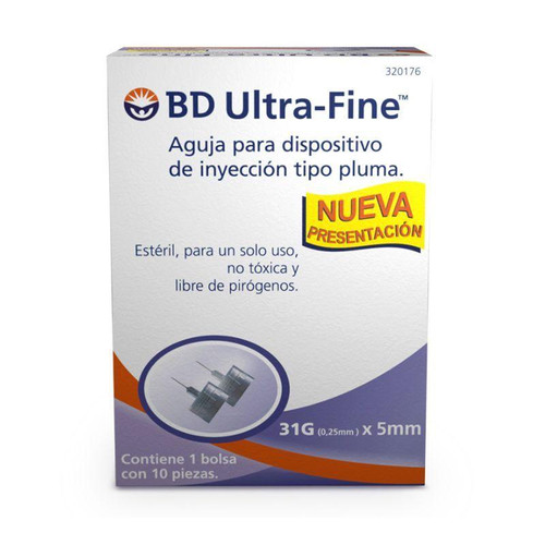 BD UltraFine Aguja de Dispositivo 31Gx5MM Caja x 10 Unidades