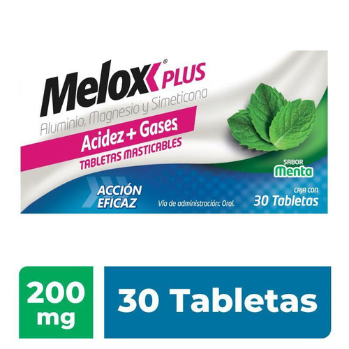 Melox Plus Menta 200MG Caja x 30 Tabletas