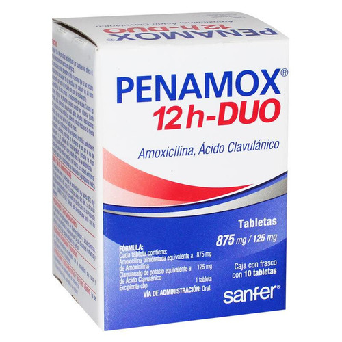 Penamox 12H Duo 875MG/125MG Frasco x 10 Tabletas