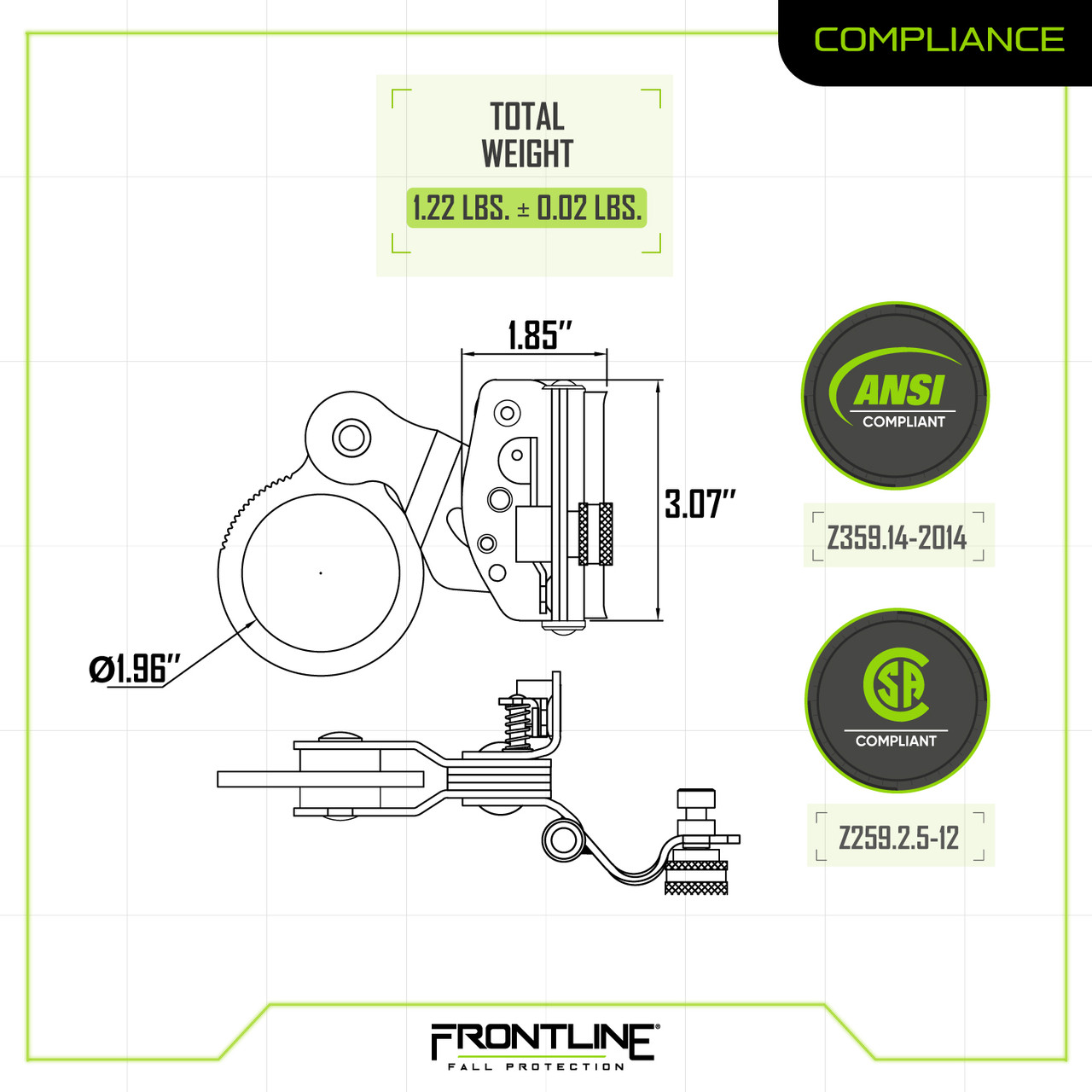 Frontline RGSS58 Self-Tracking Rope Grab For 5/8" Lifeline Rope - Fall Protection Safety Gear - View #10