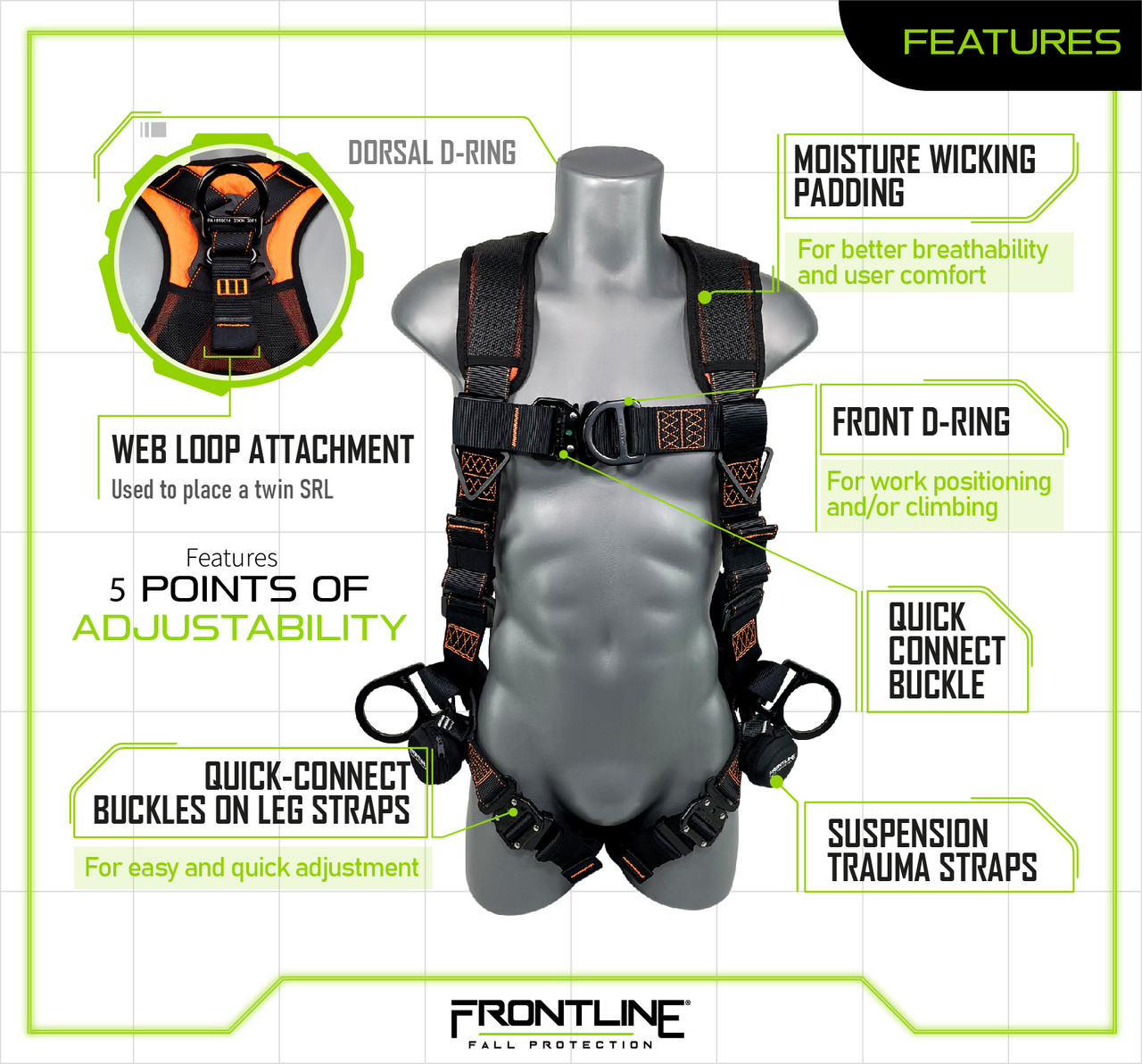 Frontline 105CFTB Combat™ Vest Style Harness with Front Side DRings