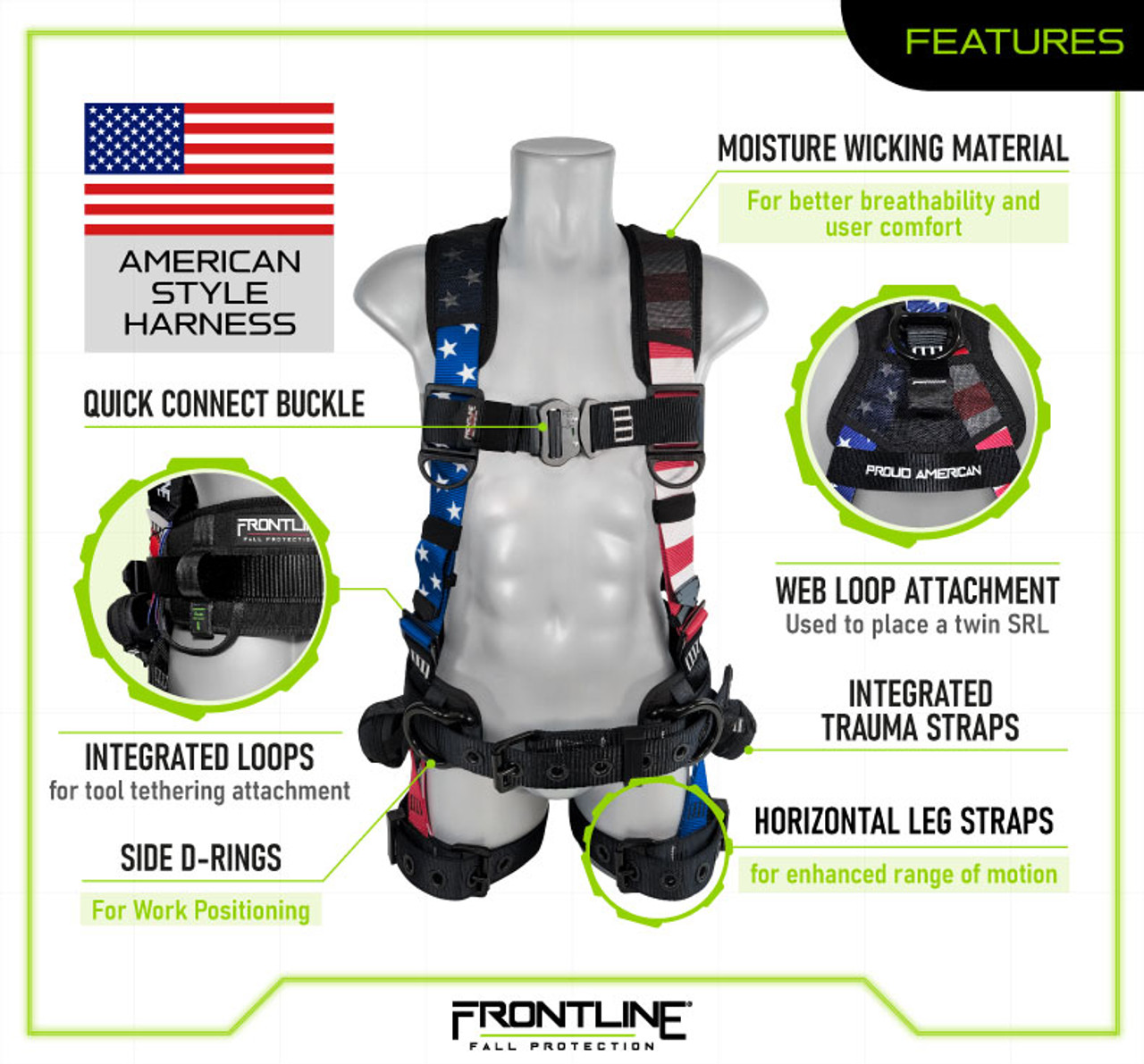 Frontline 110CTBAM American Style Full Body Harness with Aluminum
