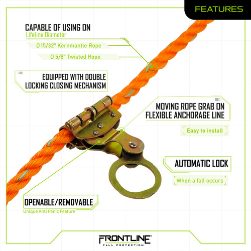 Frontline RGSS58 Self-tracking Rope Grab for 5/8 Lifeline Rope