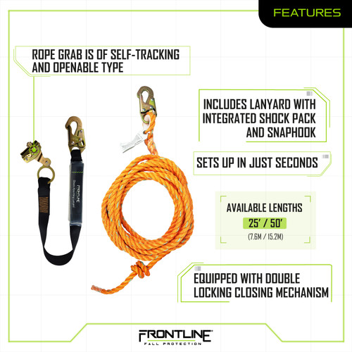 Frontline VLP+RGSS58ES Premium Vertical Lifeline with Shock Pack
