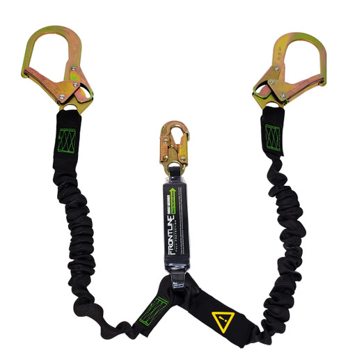 Frontline LPO62RADJ 6' Tie-Back Double Leg Shock Absorbing Lanyard with Rebar Hooks