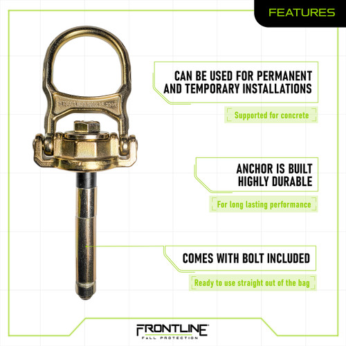 Frontline Fall Protection COB01SW Concrete Swiveling Anchor | Anchor  swivels 360 degrees and flips 180 degrees | Easy and quick to install |  OSHA 