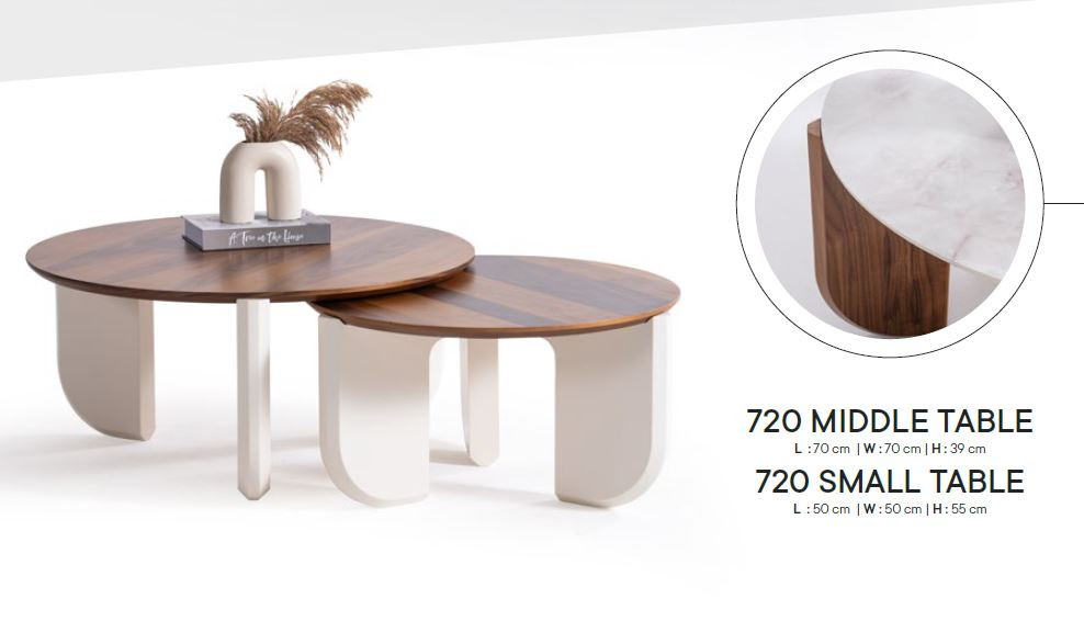 Center Table - Travertine MDF Design Top - Walnut Legs - Set #720 ...