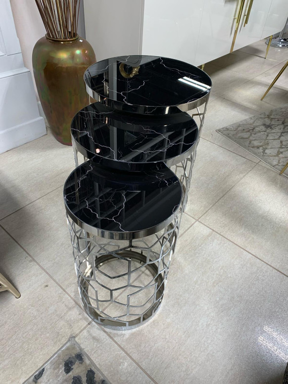 Nur Silver & Black 3-Piece Nesting Table Set