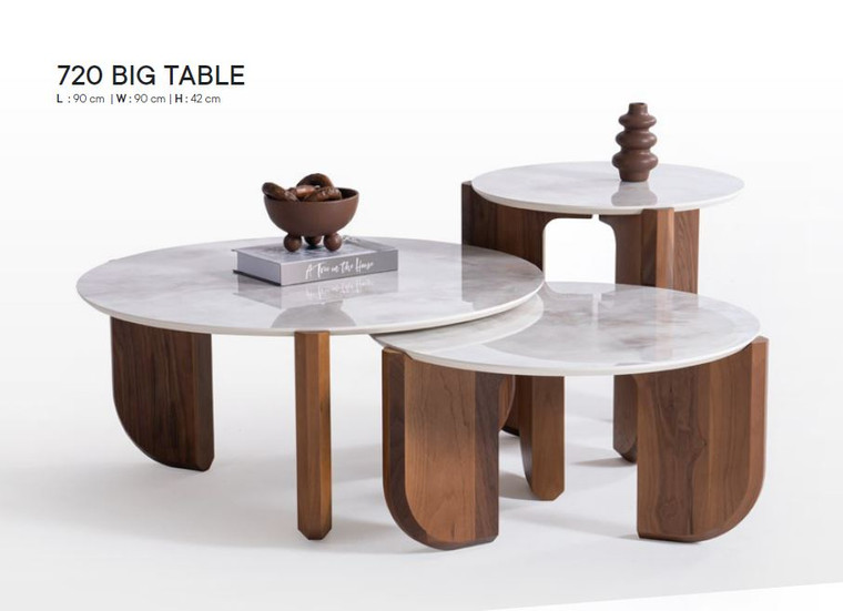 Center Table - Travertine MDF Design Top - Walnut Legs - Set #720 ...