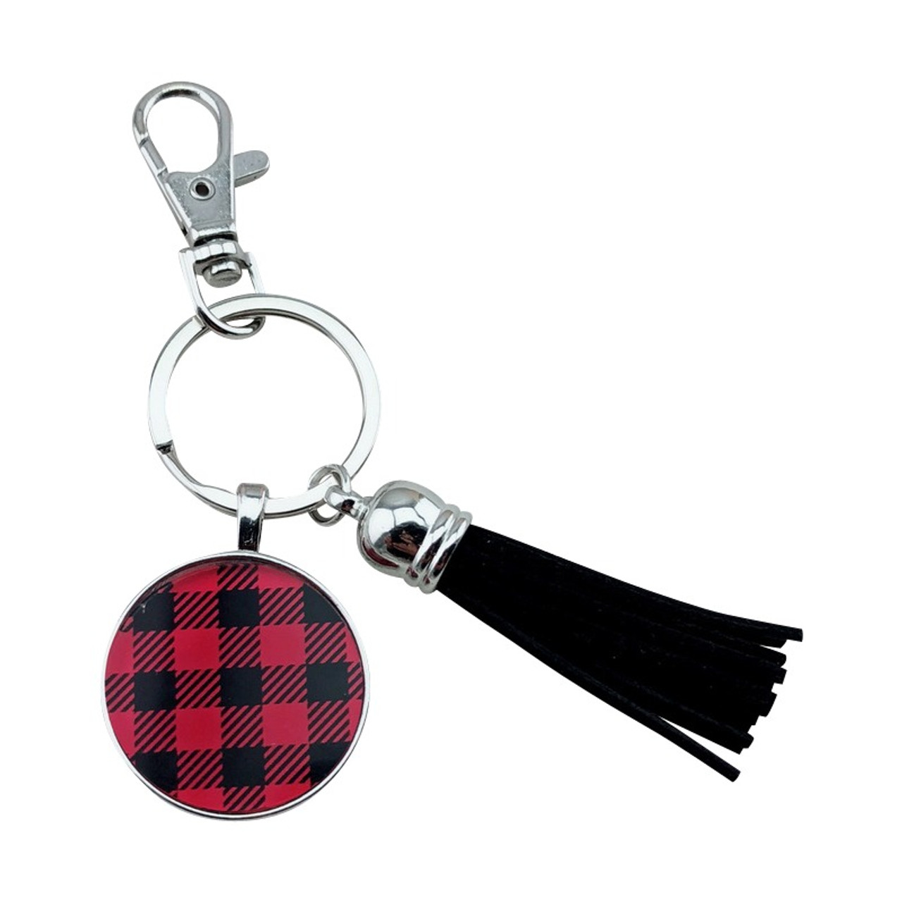 White Checkered Keychain