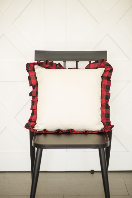 Buffalo Check Ruffle Trim Pillow Cover: RED/BLACK