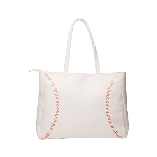 Bright White Baseball Tote with Red LacesBright White Baseball Tote with Red Laces
