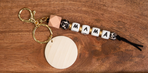 Mama Bead & Wood Disc Key Chain