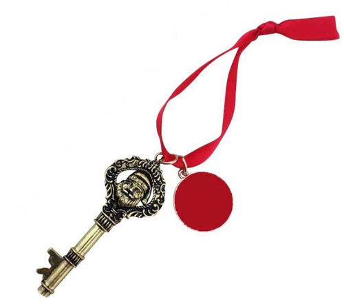 Santa Claus Key with Ribbon & Monogram Disc: Gold