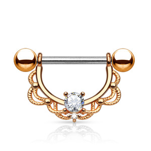 Rose Gold CZ Filigree Drop Nipple Ring