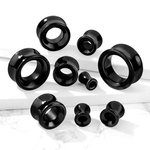 Semi Precious Black Agate Stone Double Flared Tunnels