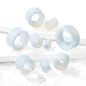 Semi Precious Opalite Stone Double Flared Tunnels