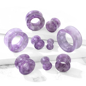 Semi Precious Amethyst Stone Double Flared Tunnels