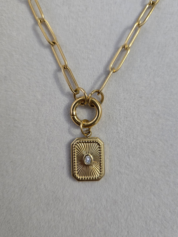 Sunburst Crystal Charm Necklace