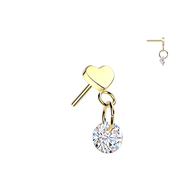 Threadless Gold Heart CZ Dangle