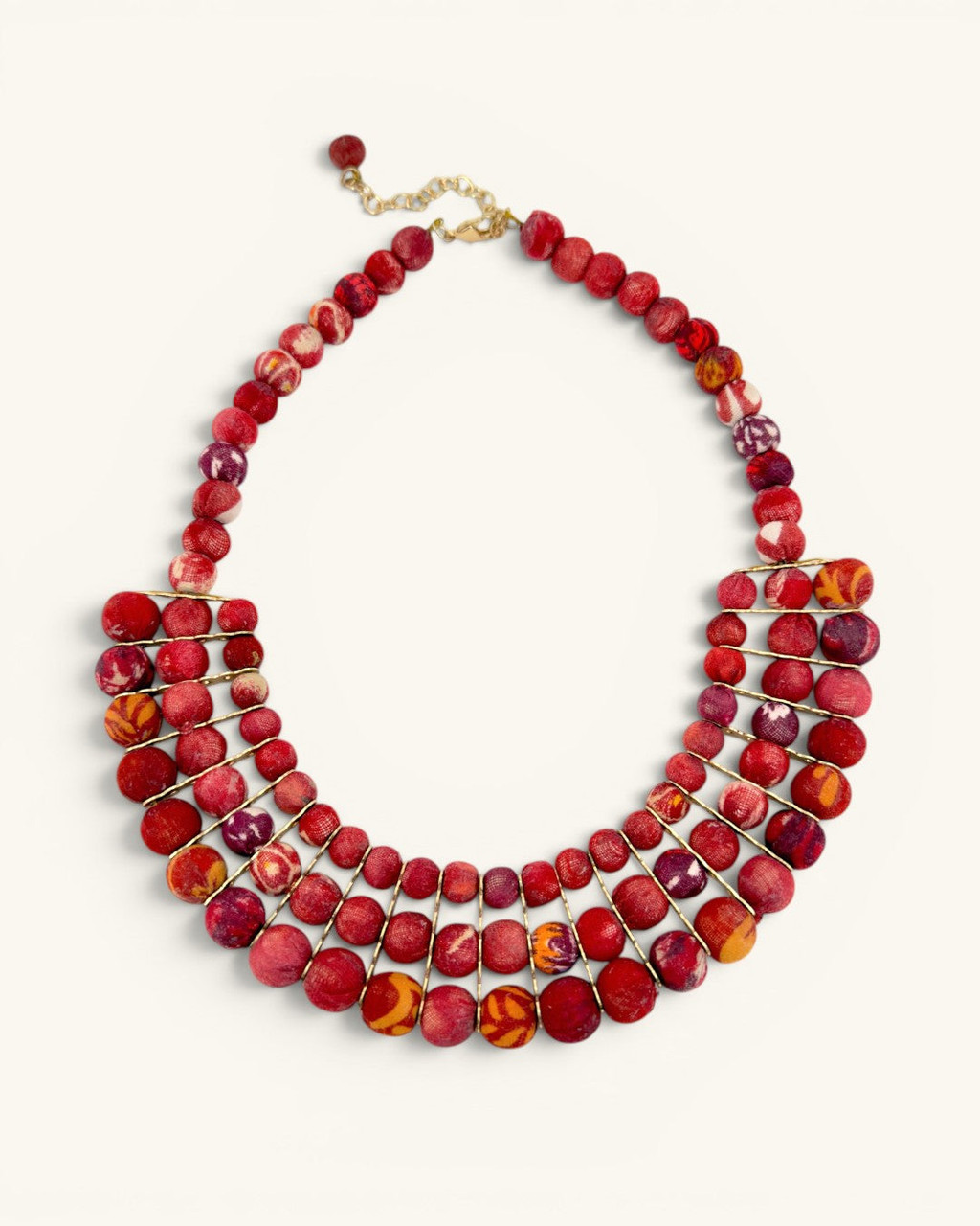 Kantha Textile Bead Layered Bib Necklace, India