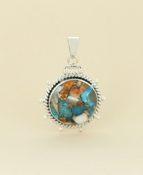 Turquoise Spiny Oyster Sterling Silver Wheel Pendant