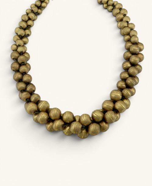 Cultural Elements antique gold-tone layered statement necklace with twisted beads and adjustable clasp.